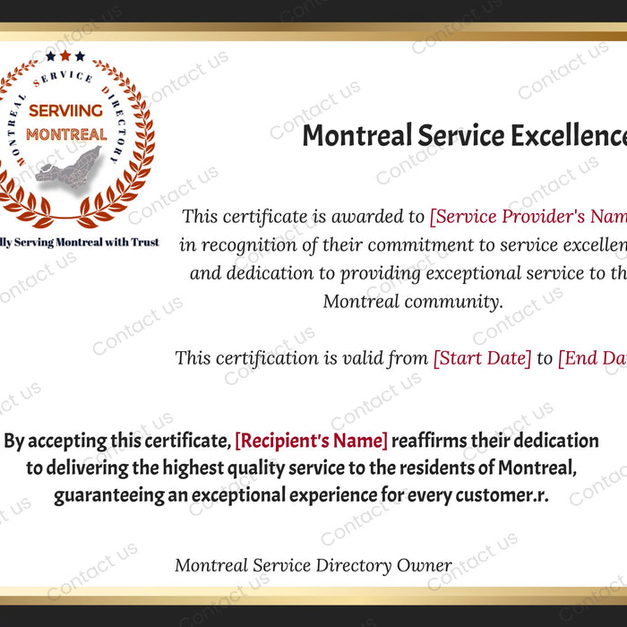 🏆 Become Certified for Excellence in Service with Montreal Service Directory! 🏆 - Eravol