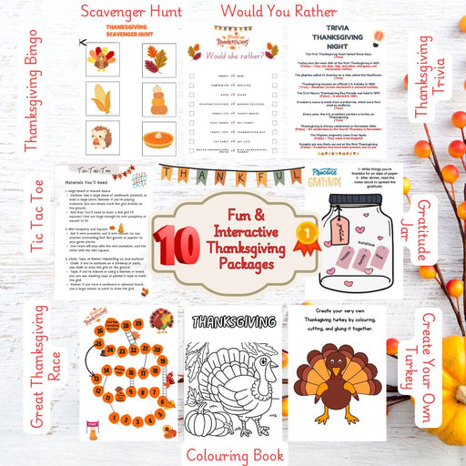 10 Fun &amp; Interactive Thanksgiving Games - Bingo, Scavenger Hunt, Trivia, Tic Tac Toe &amp; More | Printable Family Activities in A4 &amp; US Letter Sizes" - FORHERA DESIGN - Templates