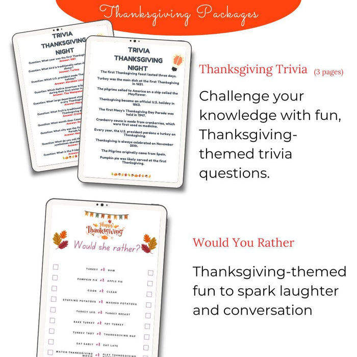 10 Fun &amp; Interactive Thanksgiving Games - Bingo, Scavenger Hunt, Trivia, Tic Tac Toe &amp; More | Printable Family Activities in A4 &amp; US Letter Sizes" - FORHERA DESIGN - Templates