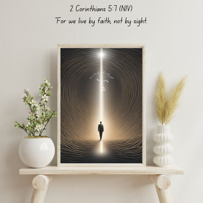 2 Corinthians 5:7 Wall Art | For We Live by Faith Not by Sight | Christian Inspirational Scripture Print | Motivational Faith - Based Decor - FORHERA DESIGN - Christian_Wallart