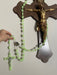 Fluorescent green rosary cross necklace wall or door hanging grow in dark