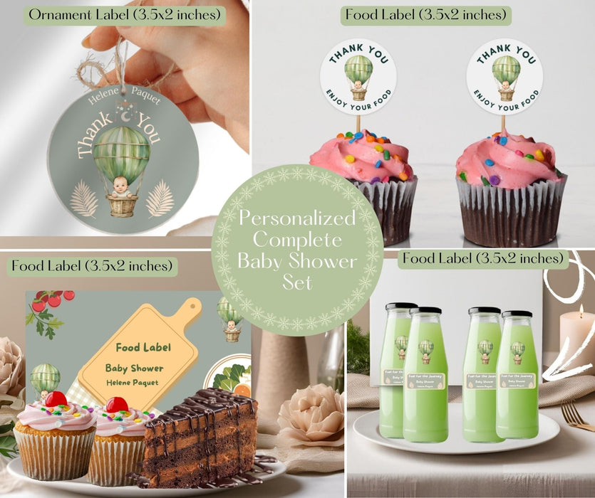 Adventure Baby Shower Complete Package |Invitations, Thank You Cards, Diaper Raffle, Cupcake Toppers & More,Beige and Sage Green Baby Shower - FORHERA DESIGN - DigitalPrint