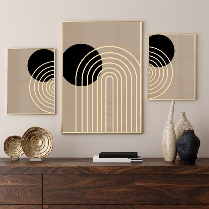 Beige Black Light Brown Geometric Wall Art, Midcentury Modern Art Prints, Abstract Minimalist Boho Decor, Boho Wallart Decoration - FORHERA DESIGN - Art_Boho