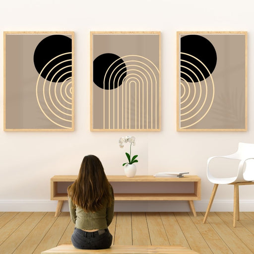 Beige Black Light Brown Geometric Wall Art, Midcentury Modern Art Prints, Abstract Minimalist Boho Decor, Boho Wallart Decoration - FORHERA DESIGN - Art_Boho