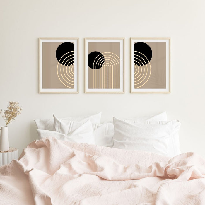 Beige Black Light Brown Geometric Wall Art, Midcentury Modern Art Prints, Abstract Minimalist Boho Decor, Boho Wallart Decoration - FORHERA DESIGN - Art_Boho