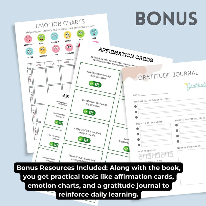 Building Emotional Resilience And Confidence in Kids: 10 - Chapter Family Guide + Printable Gratitude Journal & Emotion Charts - FORHERA DESIGN - DigitalPrint