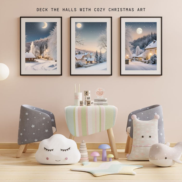 Christmas Village Light Art | Outdoor Snow Scene with Moonlight | Holiday Printable Decor | High - Resolution Download| Cozy Christmas Village - FORHERA DESIGN - Christmas_gifts