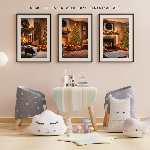 Cozy Fireplace Scene Art | Indoor Christmas Vibes | 3 Wall Decor Prints | High - Resolution Digital Download | Festive Holiday Designs - FORHERA DESIGN - Christmas_gifts