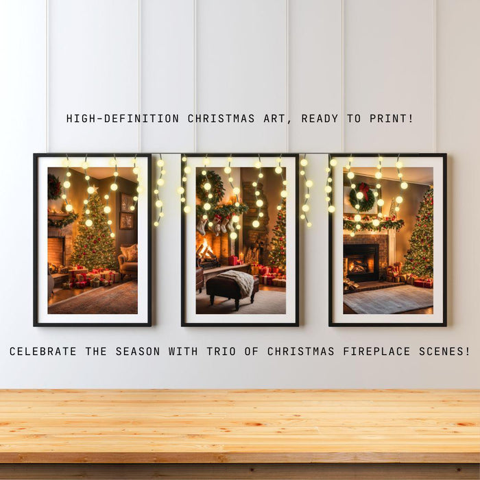 Cozy Fireplace Scene Art | Indoor Christmas Vibes | 3 Wall Decor Prints | High - Resolution Digital Download | Festive Holiday Designs - FORHERA DESIGN - Christmas_gifts