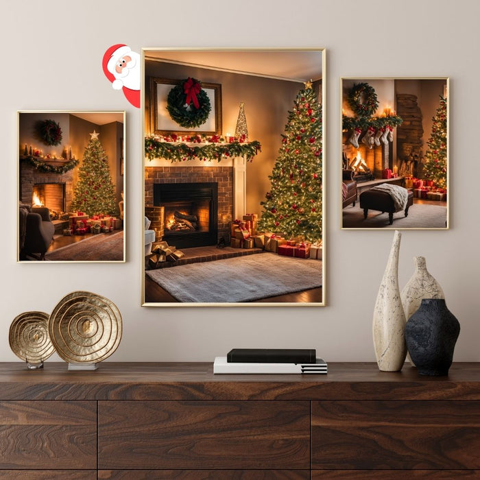 Cozy Fireplace Scene Art | Indoor Christmas Vibes | 3 Wall Decor Prints | High - Resolution Digital Download | Festive Holiday Designs - FORHERA DESIGN - Christmas_gifts