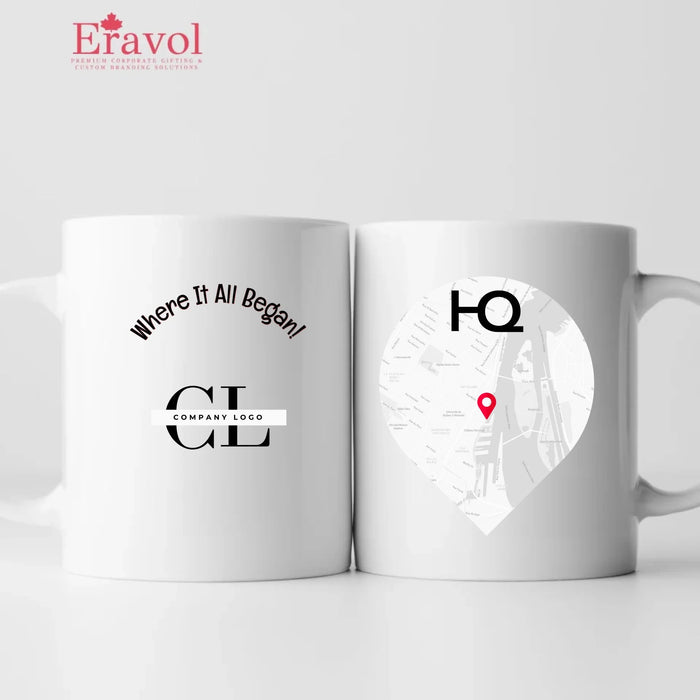 Custom HQ Map Mug – Personalized Business Location Coffee Mug | Corporate Office Branding Gift | 11oz & 15oz Premium Ceramic Cup - Eravol - Mug