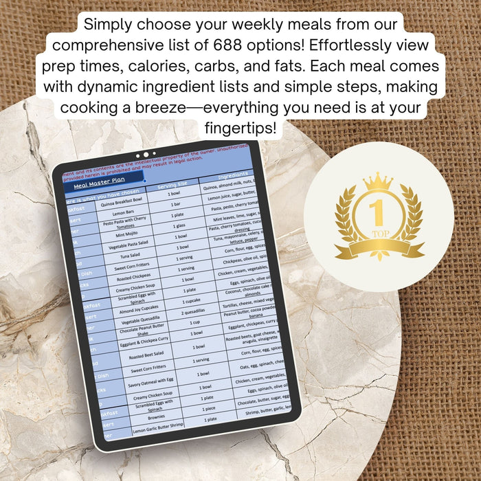 Digital Meal Planner with 688 Recipes | Weekly Meal Prep | Family & Healthy Meals | Grocery List & Recipe Guide | PDF Bonus Included - FORHERA DESIGN - DigitalPrint