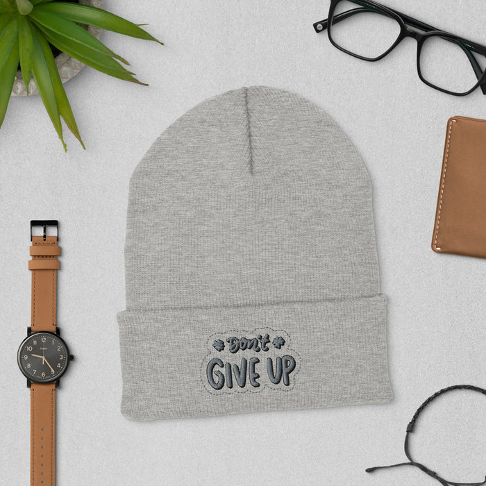 Don't Give Up Hat - Motivational Embroidered Cap | Inspirational Gift for All, Positive Mindset Accessory, Encouragement winter gift - FORHERA DESIGN - Beanies