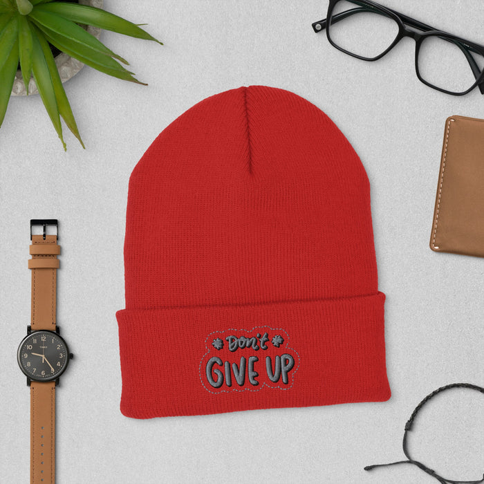 Don't Give Up Hat - Motivational Embroidered Cap | Inspirational Gift for All, Positive Mindset Accessory, Encouragement winter gift - FORHERA DESIGN - Beanies