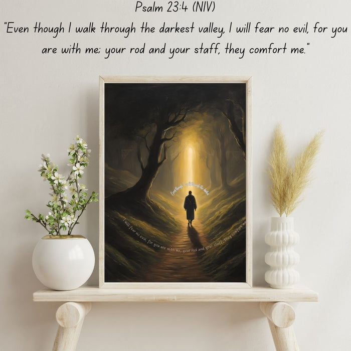 "Even Though I Walk Through the Darkest Valley" | Inspirational Christian Wall Art | High - Resolution Faith Decor | Psalm 23 Art Print - FORHERA DESIGN - Christian_Wallart