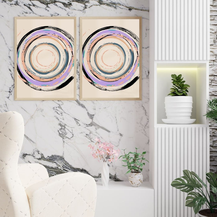 Fading Circle and Square Wall Art Set of 2, Geometric Abstract Prints, Minimalist Home Decor, Neutral Color Wall Art, Modern Boho Art - FORHERA DESIGN - Art_Boho