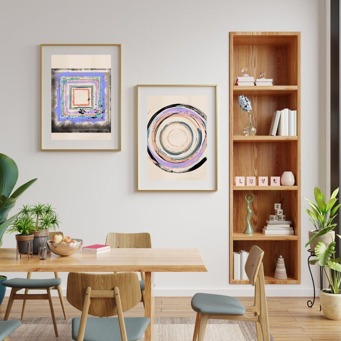 Fading Circle and Square Wall Art Set of 2, Geometric Abstract Prints, Minimalist Home Decor, Neutral Color Wall Art, Modern Boho Art - FORHERA DESIGN - Art_Boho