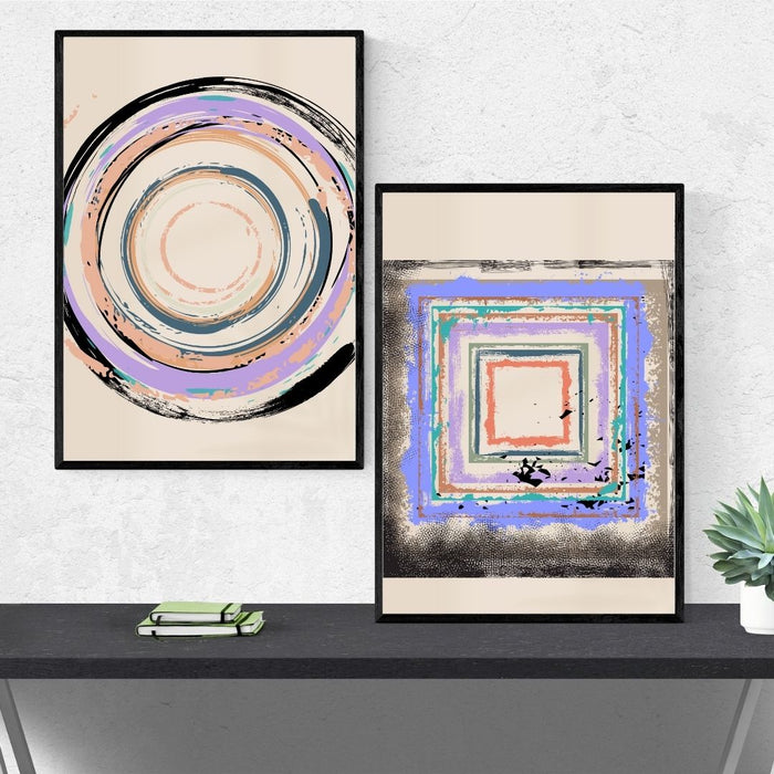 Fading Circle and Square Wall Art Set of 2, Geometric Abstract Prints, Minimalist Home Decor, Neutral Color Wall Art, Modern Boho Art - FORHERA DESIGN - Art_Boho