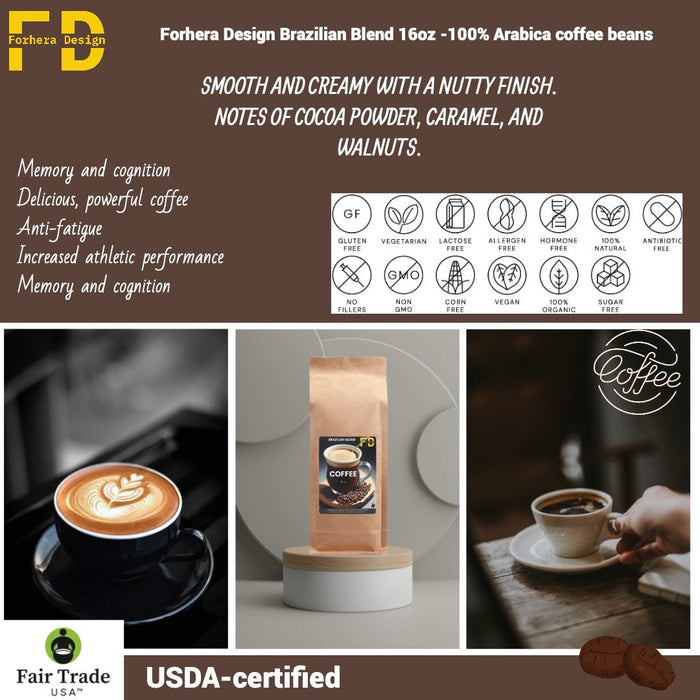 FD Brazilian Blend 16oz - 100% Arabica coffee beans - FORHERA DESIGN - Food & Beverages