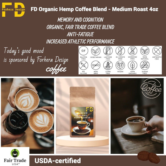 FD Premium Organic Hemp Coffee Blend - Medium Roast 4oz - FORHERA DESIGN - Food & Beverages