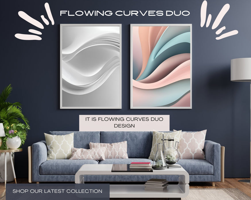 Flowing Curves Duo | Minimalist Art | Abstract Curved Designs | Digital Download | Neutral Wall Art | Elegant Simplicity |Modern Minimal Art - FORHERA DESIGN - Art_Minimalist