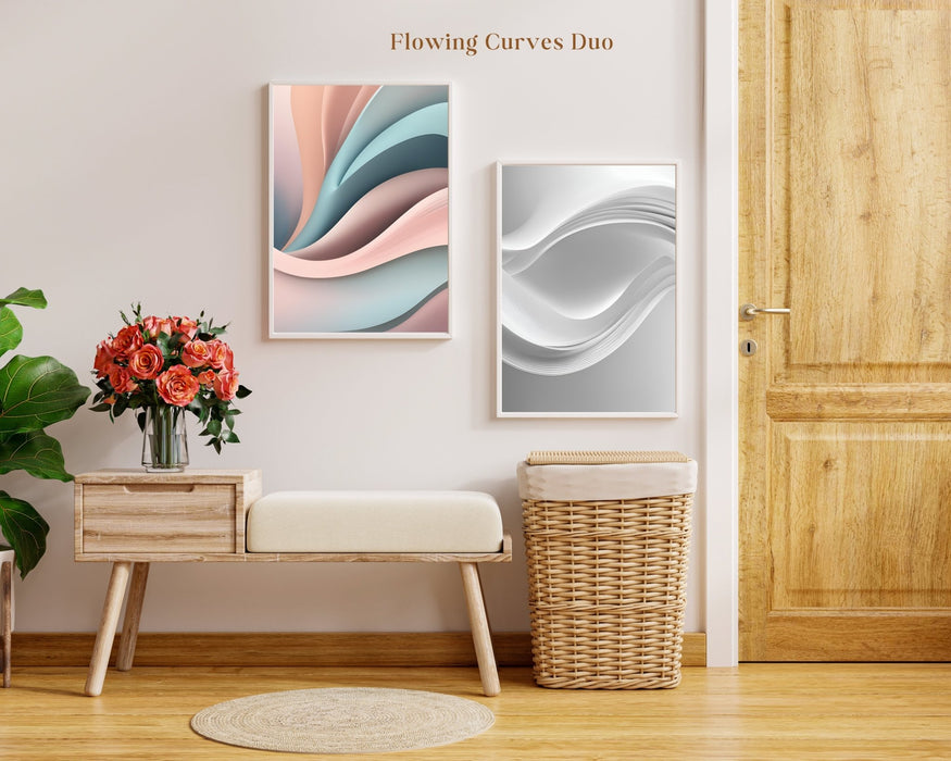 Flowing Curves Duo | Minimalist Art | Abstract Curved Designs | Digital Download | Neutral Wall Art | Elegant Simplicity |Modern Minimal Art - FORHERA DESIGN - Art_Minimalist