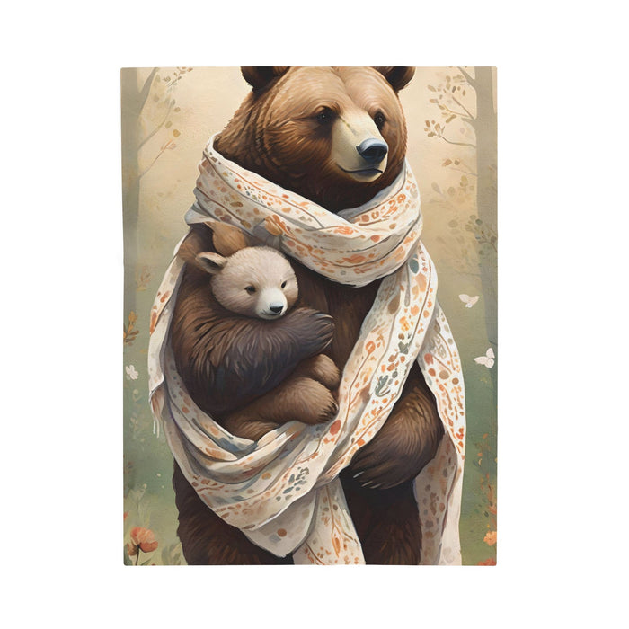 Gentle bear hugging a smaller bear Warmth Luxury Velveteen Plush Blanket - FORHERA DESIGN - All Over Prints