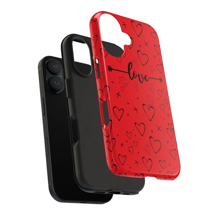 Hearts And Love Phone Case | Red Background Heart Design | Romantic & Stylish Phone Cover | Perfect Gift for Lovers - FORHERA DESIGN - Phone Case