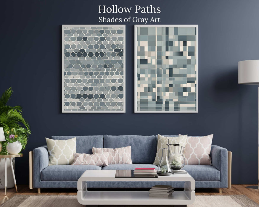 Hollow Paths: Open Circles & Squares | Minimalist Digital Download | Shades of Gray Art | Modern Geometric Design | Abstract Fading Effect - FORHERA DESIGN - Art_Minimalist