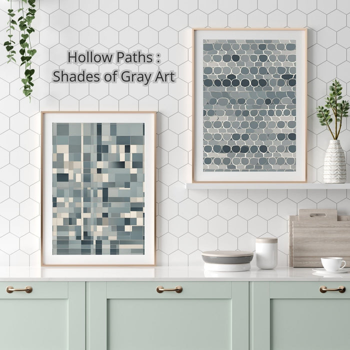 Hollow Paths: Open Circles & Squares | Minimalist Digital Download | Shades of Gray Art | Modern Geometric Design | Abstract Fading Effect - FORHERA DESIGN - Art_Minimalist