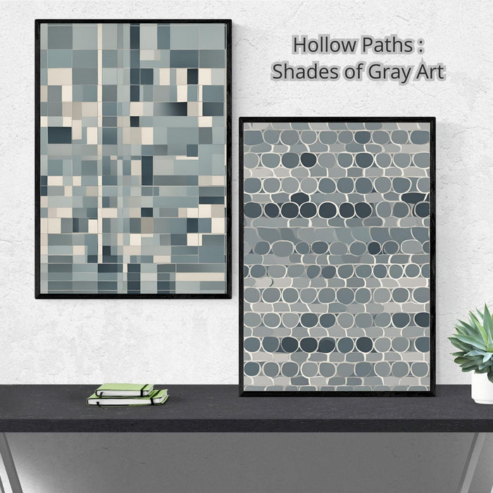 Hollow Paths: Open Circles & Squares | Minimalist Digital Download | Shades of Gray Art | Modern Geometric Design | Abstract Fading Effect - FORHERA DESIGN - Art_Minimalist