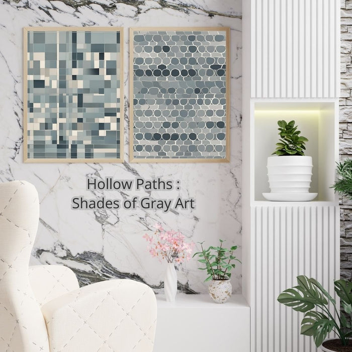 Hollow Paths: Open Circles & Squares | Minimalist Digital Download | Shades of Gray Art | Modern Geometric Design | Abstract Fading Effect - FORHERA DESIGN - Art_Minimalist