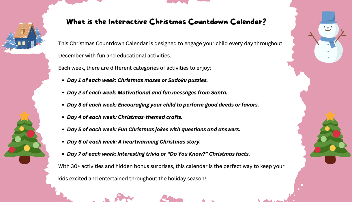 Interactive Christmas Countdown Calendar for Kids | 30+ Fun Activities | Editable Certificate | Family Holiday Games & Crafts | Digital Download - FORHERA DESIGN - Christmas_gifts