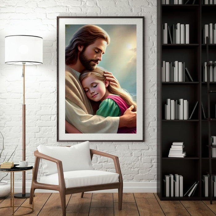 Jesus Holding a Child | Christian Wall Art | Comforting Faith Decor | High - Resolution Inspirational Art Print for Home or Nursery - FORHERA DESIGN - Christian_Wallart