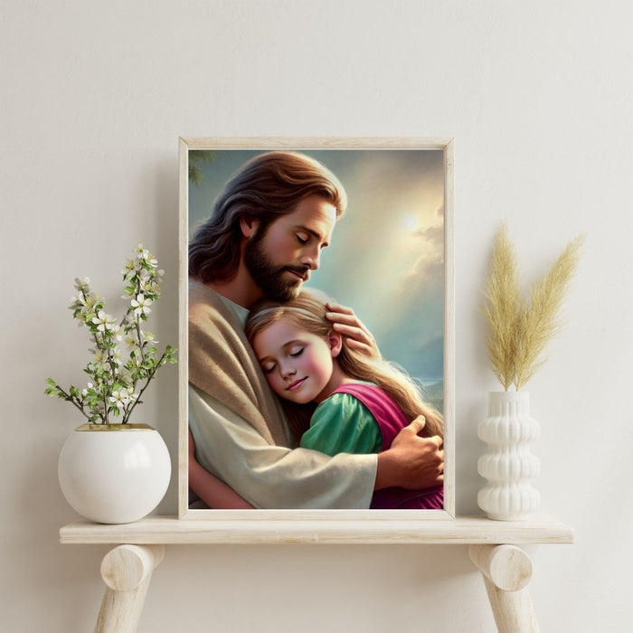 Jesus Holding a Child | Christian Wall Art | Comforting Faith Decor | High - Resolution Inspirational Art Print for Home or Nursery - FORHERA DESIGN - Christian_Wallart