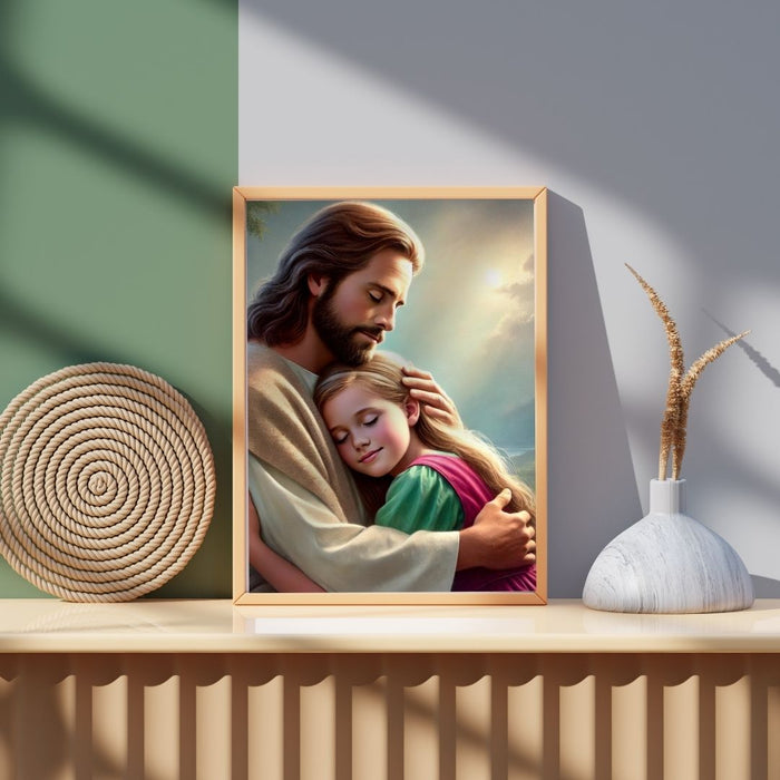 Jesus Holding a Child | Christian Wall Art | Comforting Faith Decor | High - Resolution Inspirational Art Print for Home or Nursery - FORHERA DESIGN - Christian_Wallart