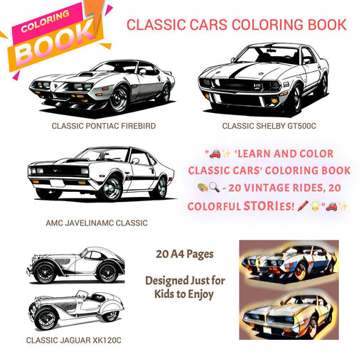 Learn and Color Classic Cars - Coloring Classic Cars - 20 A4 simple sheets - FORHERA DESIGN - DigitalPrint