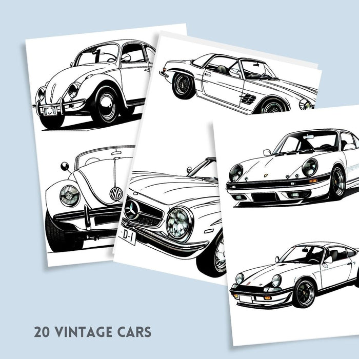 Learn and Color Classic Cars - Coloring Classic Cars - 20 A4 simple sheets - FORHERA DESIGN - DigitalPrint