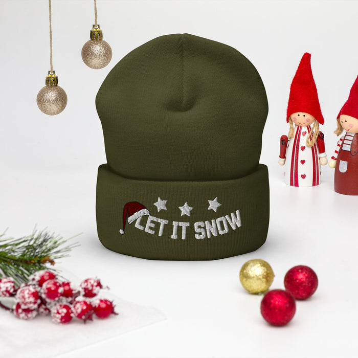 Let It Snow Embroidered Beanie, Cozy Winter Hat, Let It Snow Cuffed Beanie, Holiday Gift, Warm Xmas Beanie, Christmas Stocking Stuffe - FORHERA DESIGN - Beanies