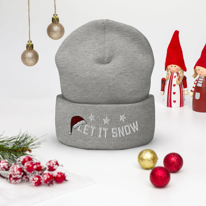 Let It Snow Embroidered Beanie, Cozy Winter Hat, Let It Snow Cuffed Beanie, Holiday Gift, Warm Xmas Beanie, Christmas Stocking Stuffe - FORHERA DESIGN - Beanies