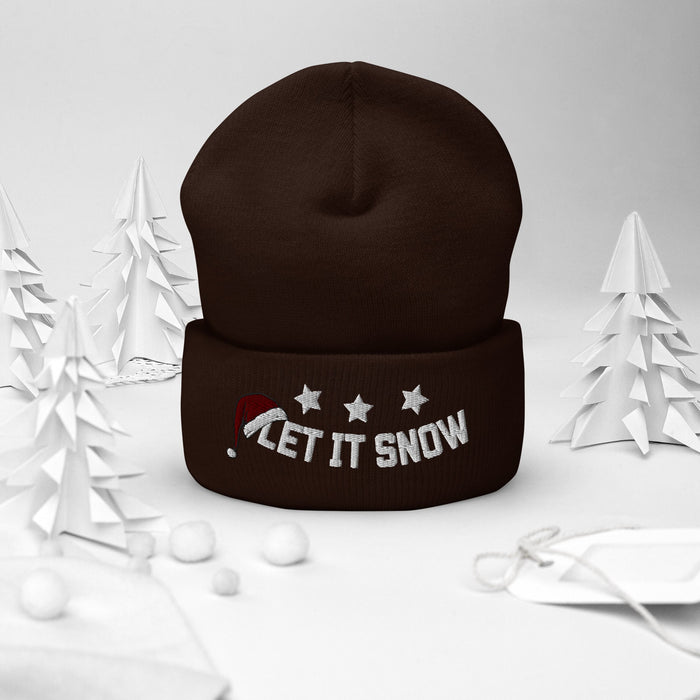 Let It Snow Embroidered Beanie, Cozy Winter Hat, Let It Snow Cuffed Beanie, Holiday Gift, Warm Xmas Beanie, Christmas Stocking Stuffe - FORHERA DESIGN - Beanies