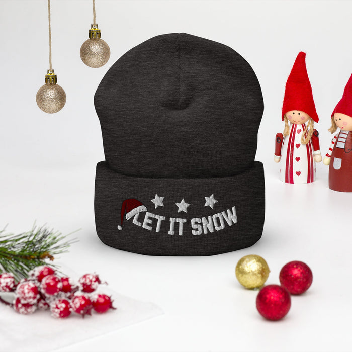 Let It Snow Embroidered Beanie, Cozy Winter Hat, Let It Snow Cuffed Beanie, Holiday Gift, Warm Xmas Beanie, Christmas Stocking Stuffe - FORHERA DESIGN - Beanies