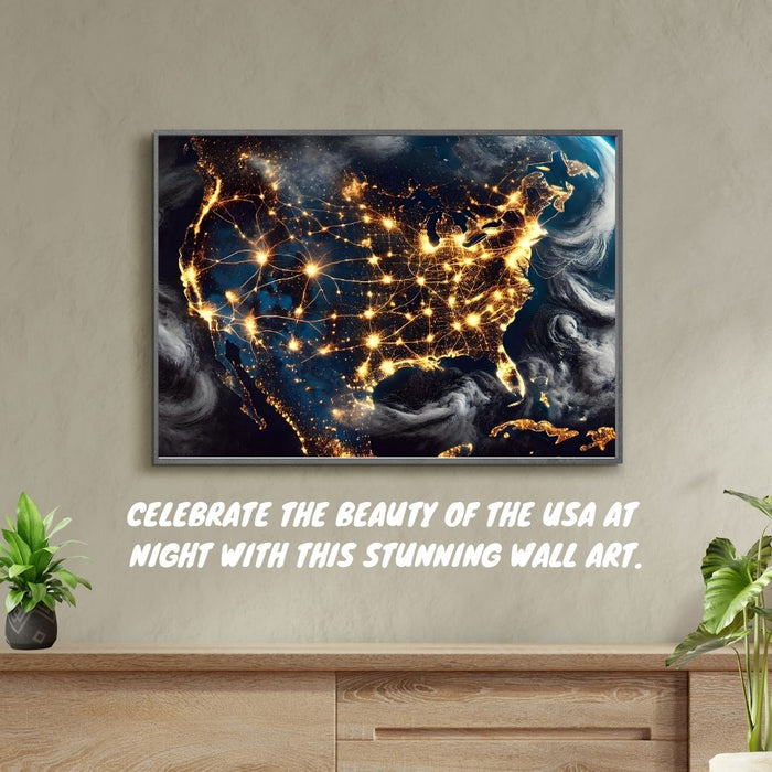 Nighttime Aerial View of USA Wall Art | City Lights Map | Digital Download or Premium Print | Modern Home and Office Decor USA Office Decor - FORHERA DESIGN - Canvas