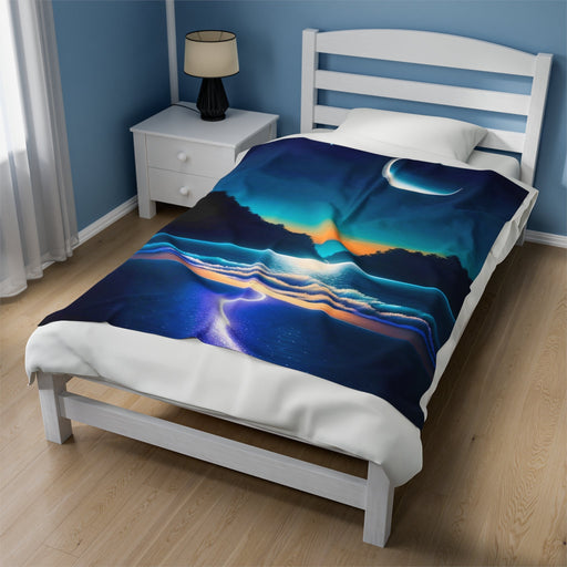 Ocean night Scene Velveteen Plush Blanket - FORHERA DESIGN - All Over Prints