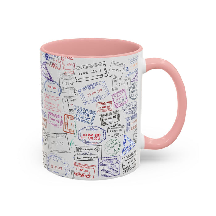Passport Stamp Mug | Travel - Themed Coffee Cup with Vintage Passport Stamps Background | Unique Gift for Travelers | Ceramic Travel Mug - Eravol - Mug