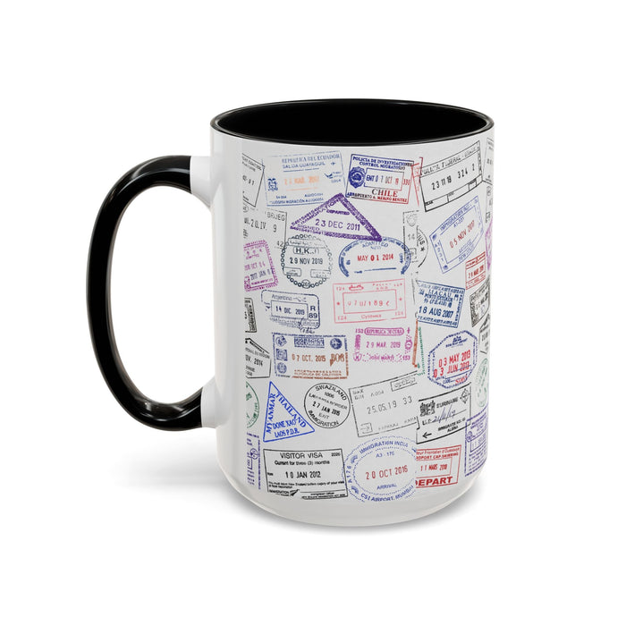 Passport Stamp Mug | Travel - Themed Coffee Cup with Vintage Passport Stamps Background | Unique Gift for Travelers | Ceramic Travel Mug - Eravol - Mug