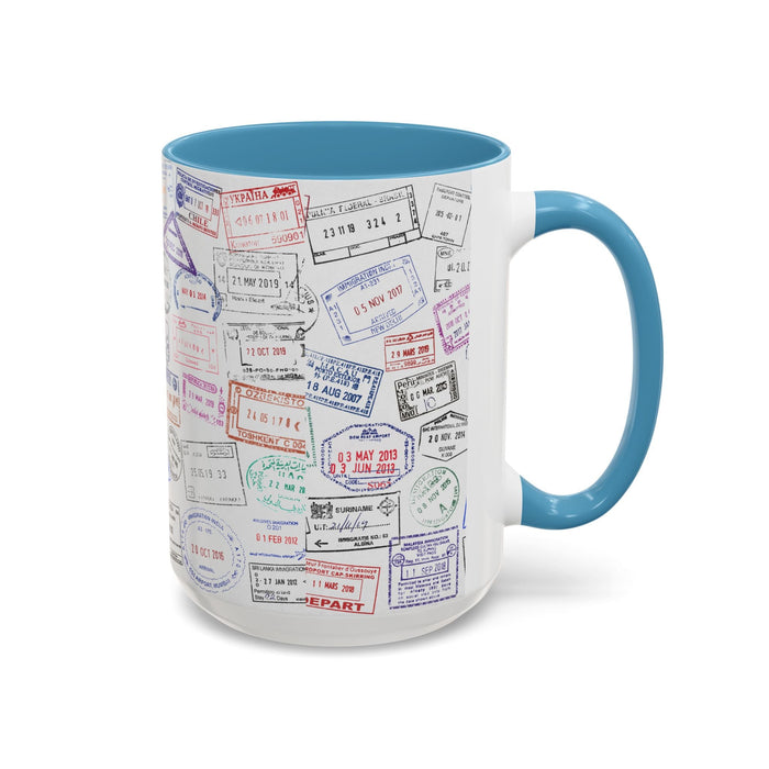 Passport Stamp Mug | Travel - Themed Coffee Cup with Vintage Passport Stamps Background | Unique Gift for Travelers | Ceramic Travel Mug - Eravol - Mug