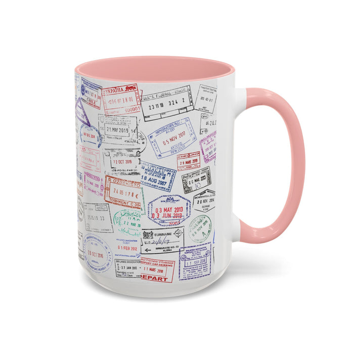 Passport Stamp Mug | Travel - Themed Coffee Cup with Vintage Passport Stamps Background | Unique Gift for Travelers | Ceramic Travel Mug - Eravol - Mug