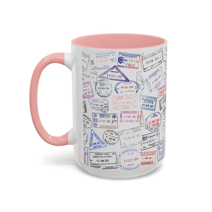 Passport Stamp Mug | Travel - Themed Coffee Cup with Vintage Passport Stamps Background | Unique Gift for Travelers | Ceramic Travel Mug - Eravol - Mug