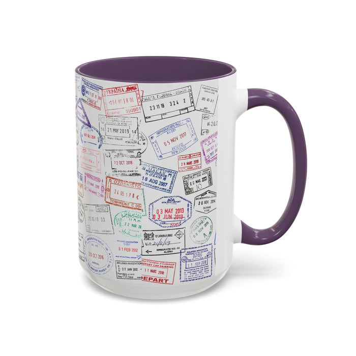 Passport Stamp Mug | Travel - Themed Coffee Cup with Vintage Passport Stamps Background | Unique Gift for Travelers | Ceramic Travel Mug - Eravol - Mug